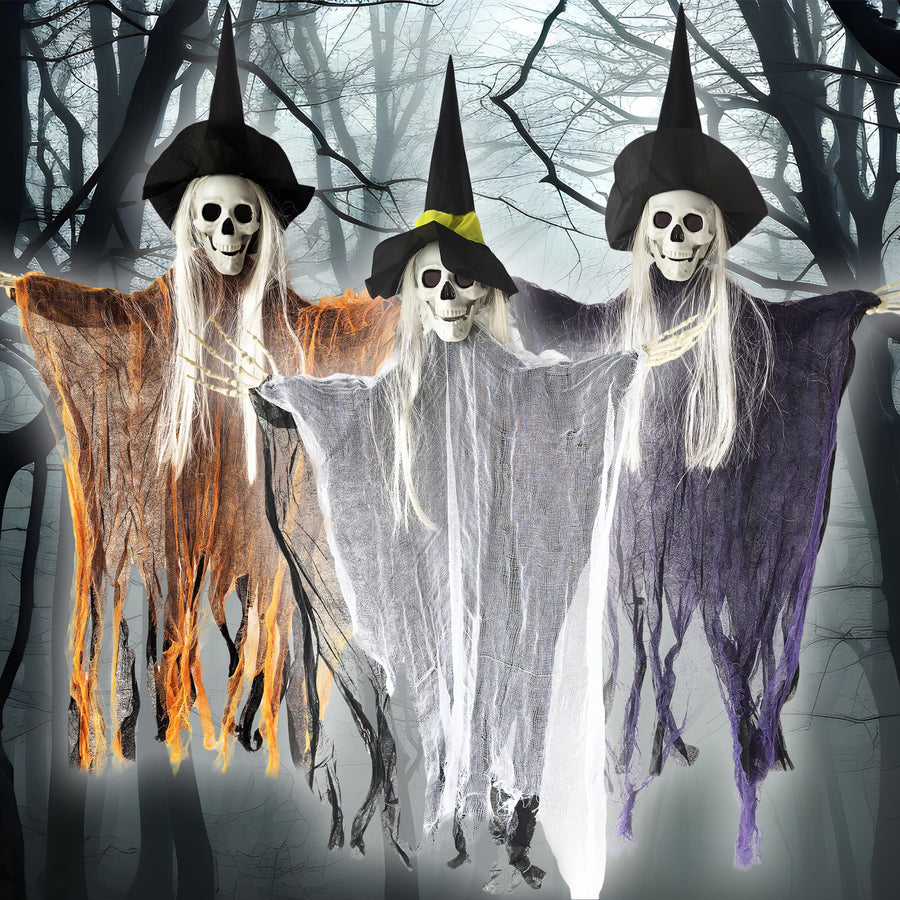 Hanging Witches Halloween Decor - 3ft x 2ft Hanging Witches - Halloween Witch Decor with Bendable Foam Arms for Indoor and Outdoor Use