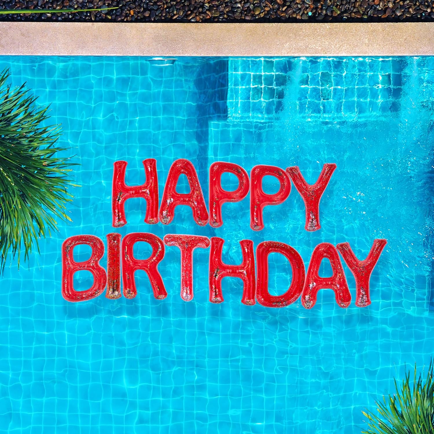 Happy Birthday Pool Party Decorations - Red Happy Birthday Pool Float with Confetti Inside - Large 20 Inch Floating Pool Letters with Velcro Ties
