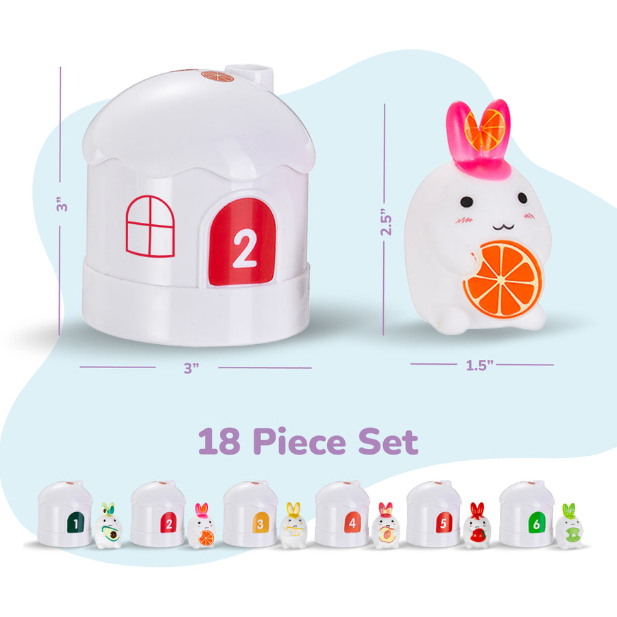 Fruit & Bunny Matching Set - 12 Pcs - Rabbit Animal Counters & Color Sorting Toys - Montessori Counting Activity