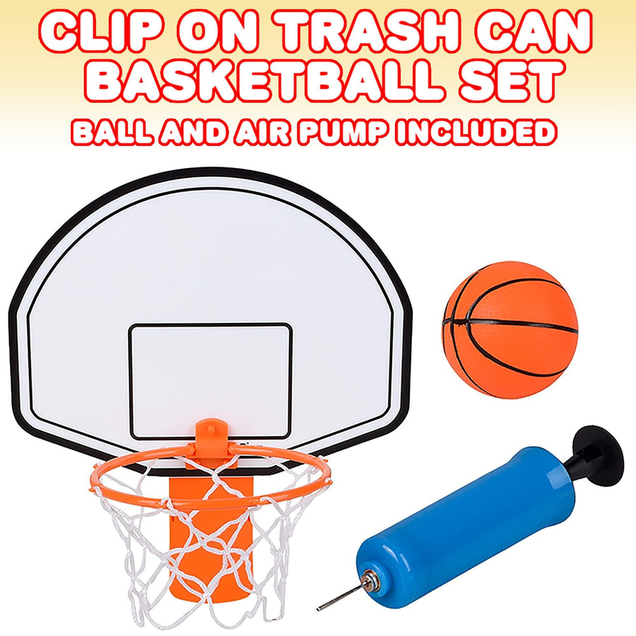Trash Can Basketball Set, Includes Clip-On Hoop with Backboard, Inflatable Ball and Pump, Fun Indoor Basketball Hoop for Kids, Office Toys for Adults, Great Birthday Gift Idea