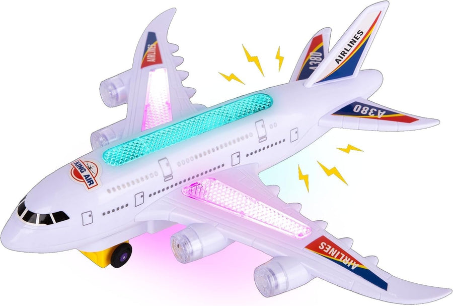 Light Up Airplane Toy - Kids Airplane Toy with Takeoff Sounds, LED Lights, and Moving Wheels - Bump and Go Airplane Toy for Kids Ages 4-8