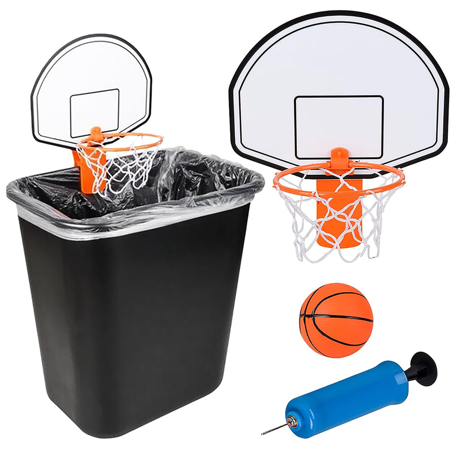 Trash Can Basketball Set, Includes Clip-On Hoop with Backboard, Inflatable Ball and Pump, Fun Indoor Basketball Hoop for Kids, Office Toys for Adults, Great Birthday Gift Idea