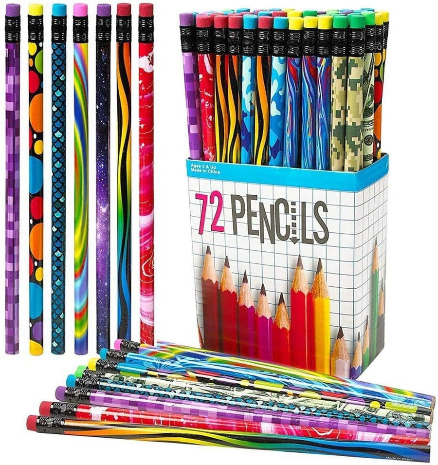 72 PC Pencil Assortment for Kids, Fun Assorted Number 2 Pencils, Bulk Wooden Writing Pencils with Durable Erasers, Teacher Supplies for Classroom, Student Reward, Stationery Party Favors