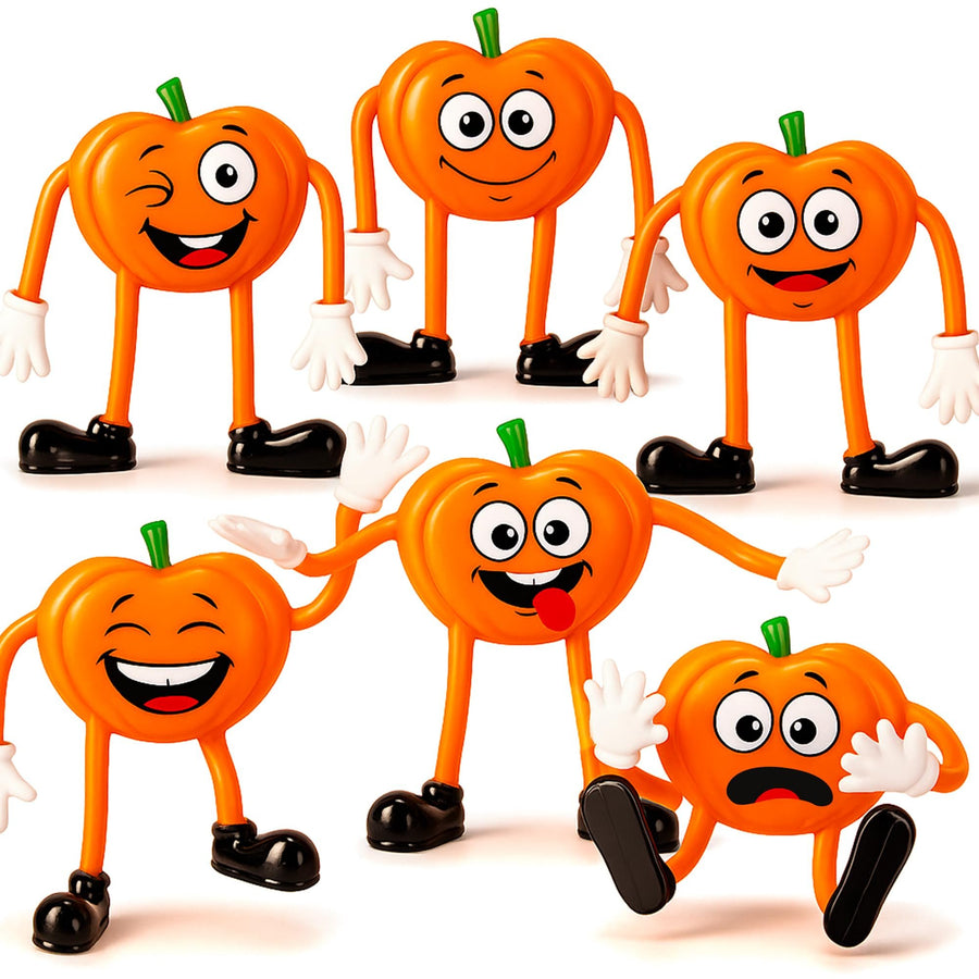 Halloween Pumpkin Bendable Toys - 12 Pack - 3.75 Inch Figures with Bendable Limbs