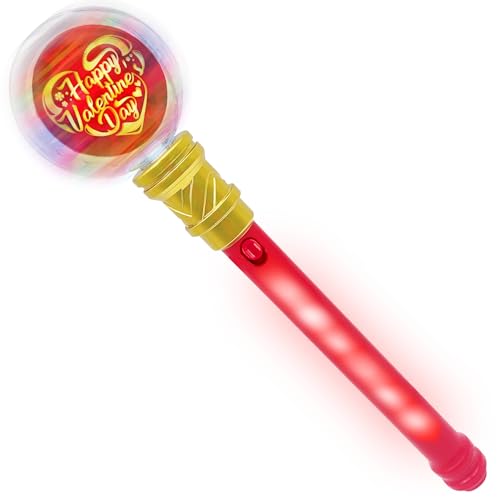 Valentines Day Light Up Wand - 13 Inch Light Wand for Kids with 16 LEDs, Light Spinner and Light Patterns