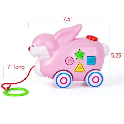 Pull Along Musical Easter Bunny Toy - Easter Toys for Kids with Lights, Music, and 4 Animal Sounds