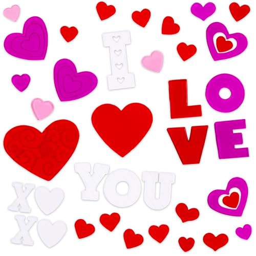 Valentines Day Window Clings - 39 Valentines Day Clings - Heart Window Clings in 3 Sheets - Assorted Heart Window Decals with Vibrant Colors