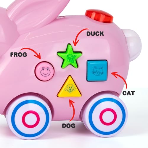 Pull Along Musical Easter Bunny Toy - Easter Toys for Kids with Lights, Music, and 4 Animal Sounds