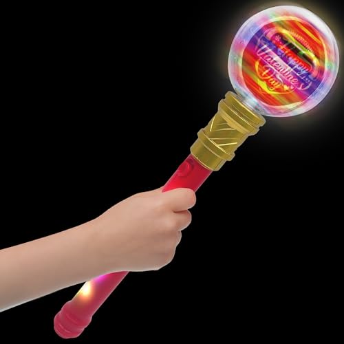 Valentines Day Light Up Wand - 13 Inch Light Wand for Kids with 16 LEDs, Light Spinner and Light Patterns