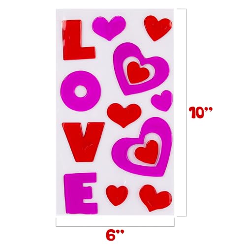 Valentines Day Window Clings - 39 Valentines Day Clings - Heart Window Clings in 3 Sheets - Assorted Heart Window Decals with Vibrant Colors