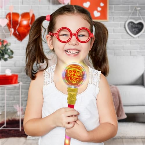 Valentines Day Light Up Wand - 13 Inch Light Wand for Kids with 16 LEDs, Light Spinner and Light Patterns