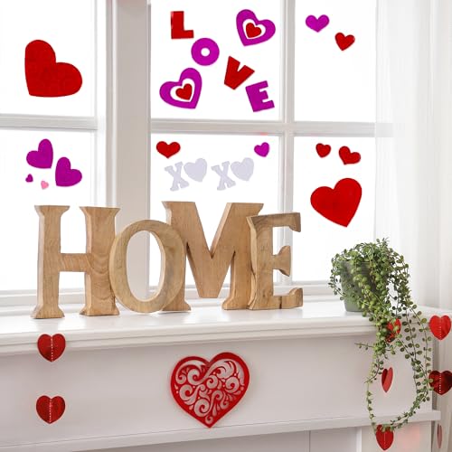 Valentines Day Window Clings - 39 Valentines Day Clings - Heart Window Clings in 3 Sheets - Assorted Heart Window Decals with Vibrant Colors