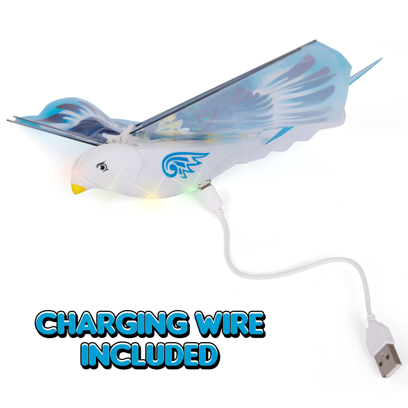 Electric Flying Bird Toy with Lights - Rechargeable Flying Toy Bird for Kids - Flaps Wings to Fly High and Fast -  Ages 3 4 5