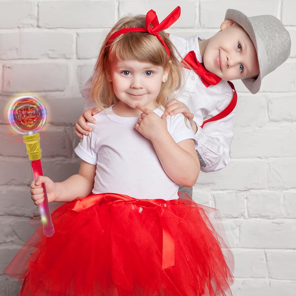 Valentines Day Light Up Wand - 13 Inch Light Wand for Kids with 16 LEDs, Light Spinner and Light Patterns