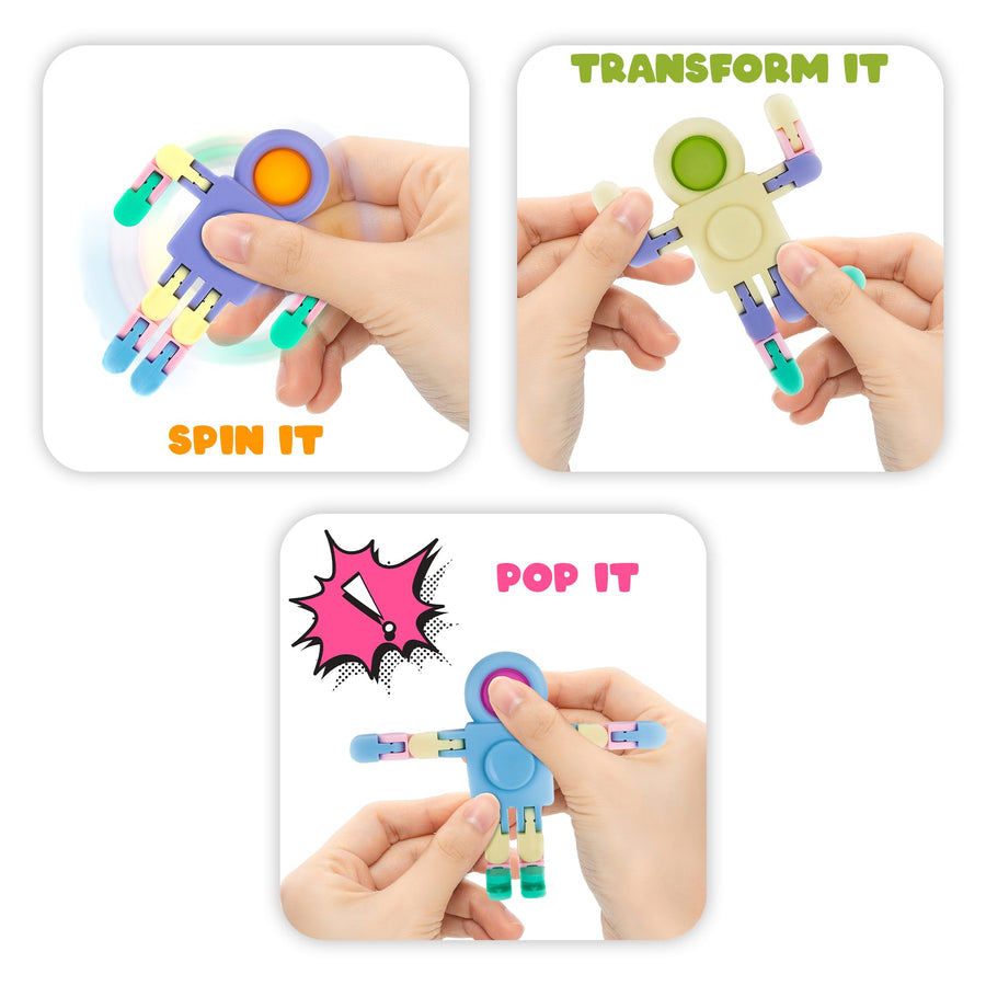 3 in 1 Robot Pop It Fidget Toys - Set of 12 Robot Fidget Toys - Bulk Fidget Toys for Sensory Play - For Kids 4 5 6 7 8