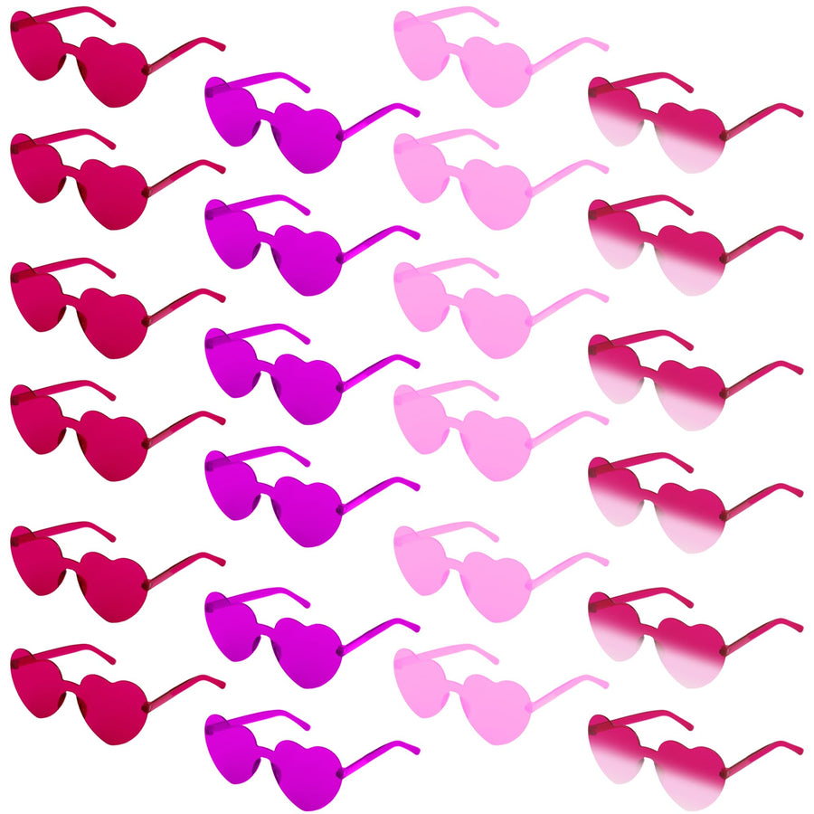 Heart Glasses Pack - 24 Heart Glasses (Bulk) - Valentines Heart Shaped Glasses in 4 Colors