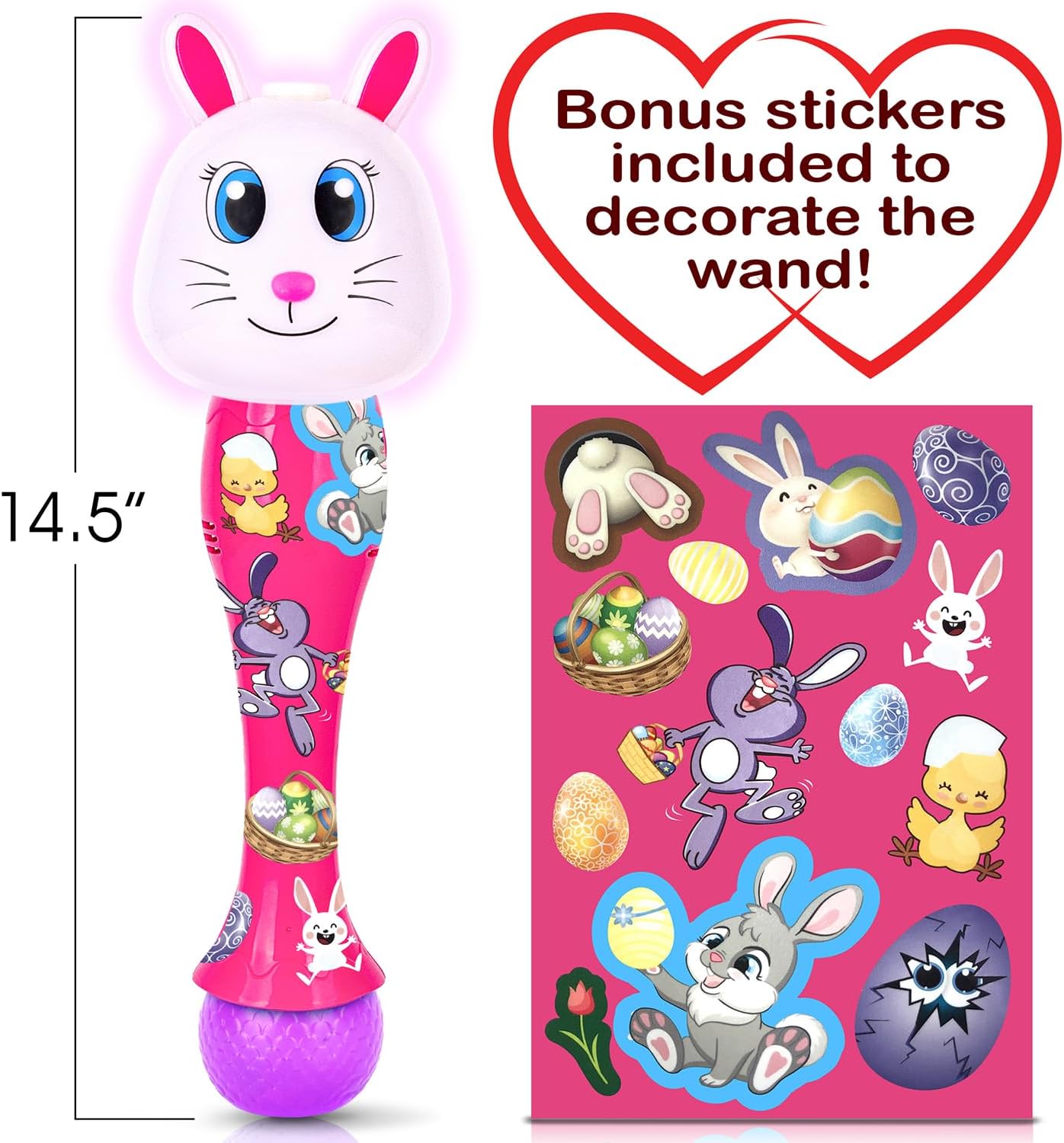 Light Up Bunny Easter Bubble Wands - Set of 2 Bunny Bubble Wands - 14 Inch Illuminating Blower with Thrilling LED & Sound Effect