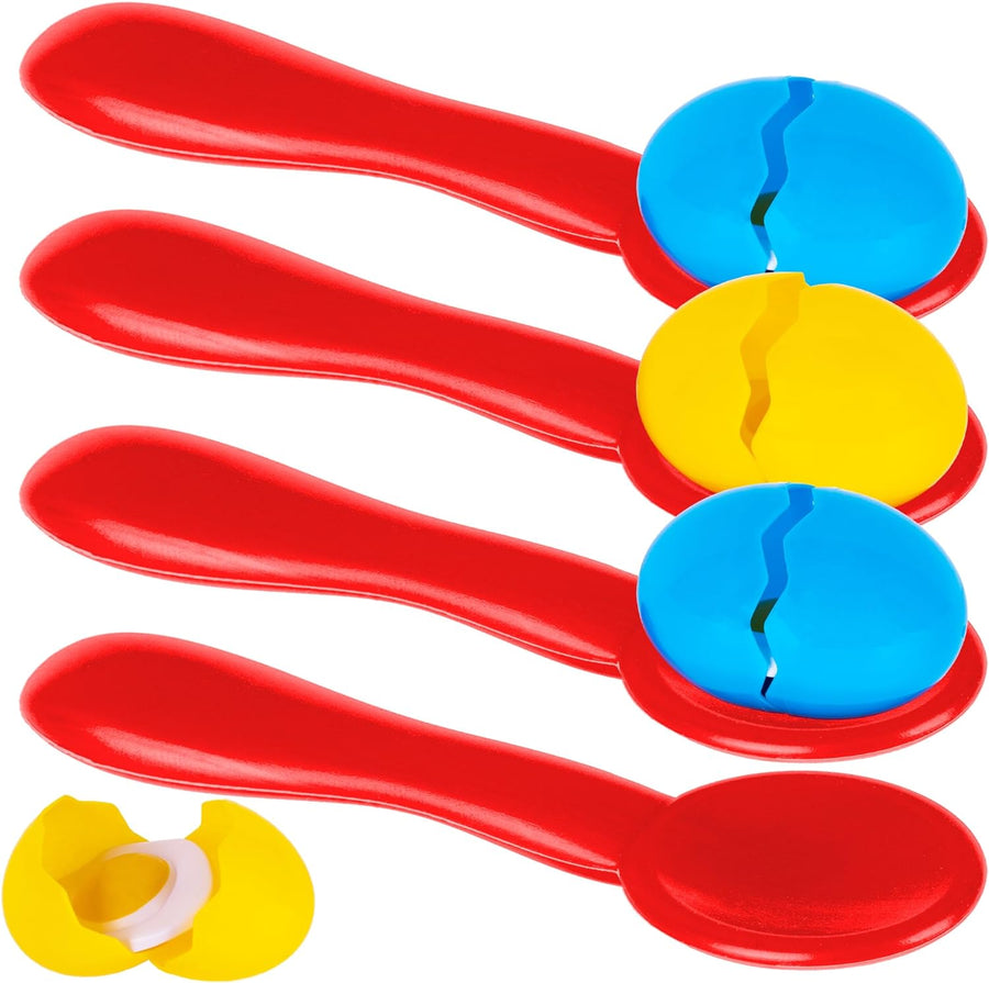 Egg Spoon Race Set - Includes 4 Spoons, 4 Eggshells That Open, and 4 Pretend Yolks