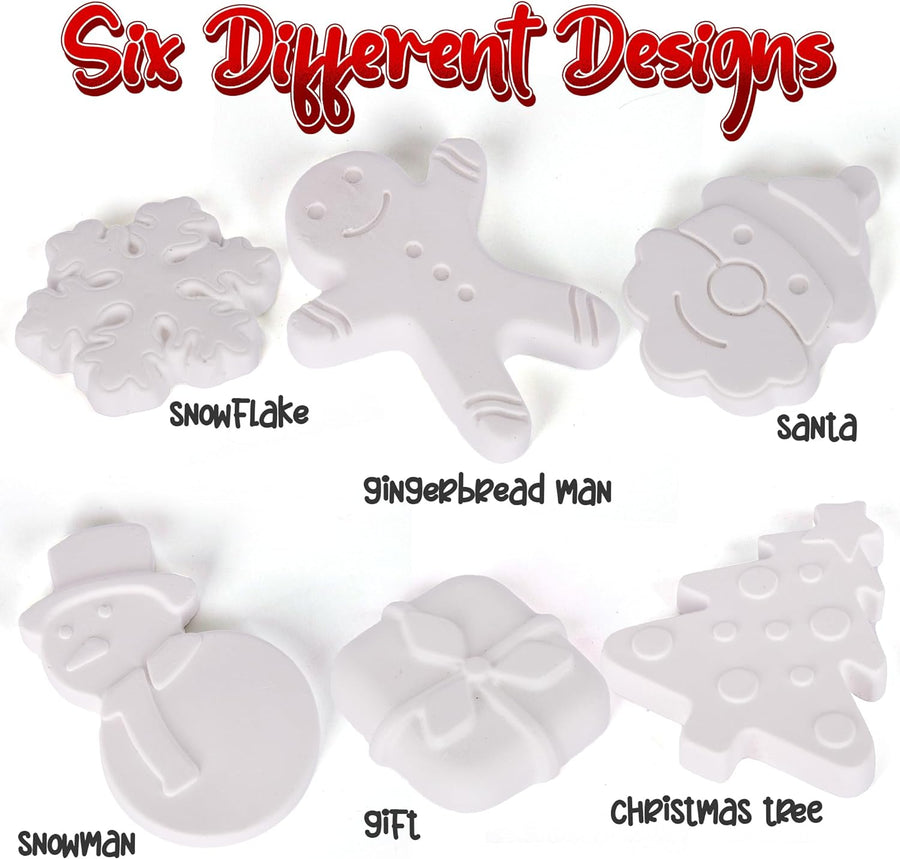 Christmas Ceramic Painting Kit for Kids - 6 Ceramic Figures, 2 Paint Sets, and 2 Brushes