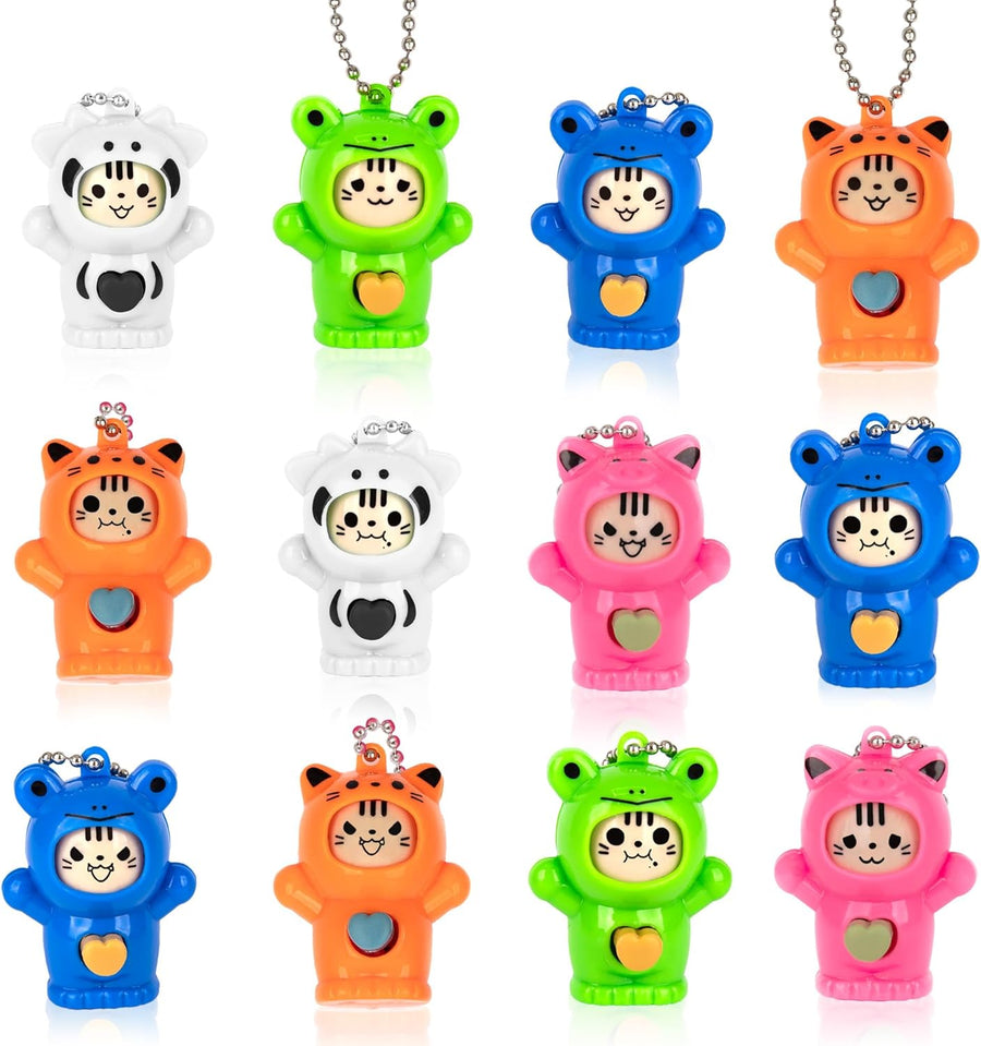 Face Changing Animal Keychains for Kids - Set of 12 - Cute Keychains with 4 Different Expressions and 5 Designs