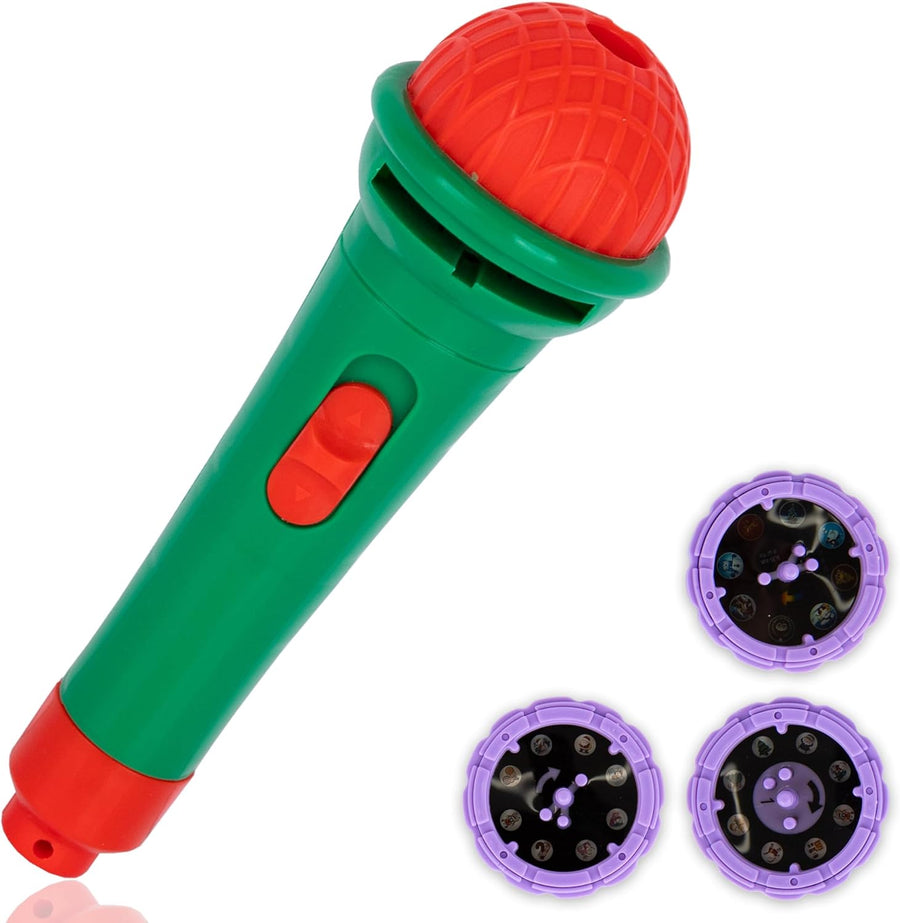 Microphone Shaped Flashlight Projector for Kids - Christmas Magic Projector Microphone Toy with 24 Different Image Projections