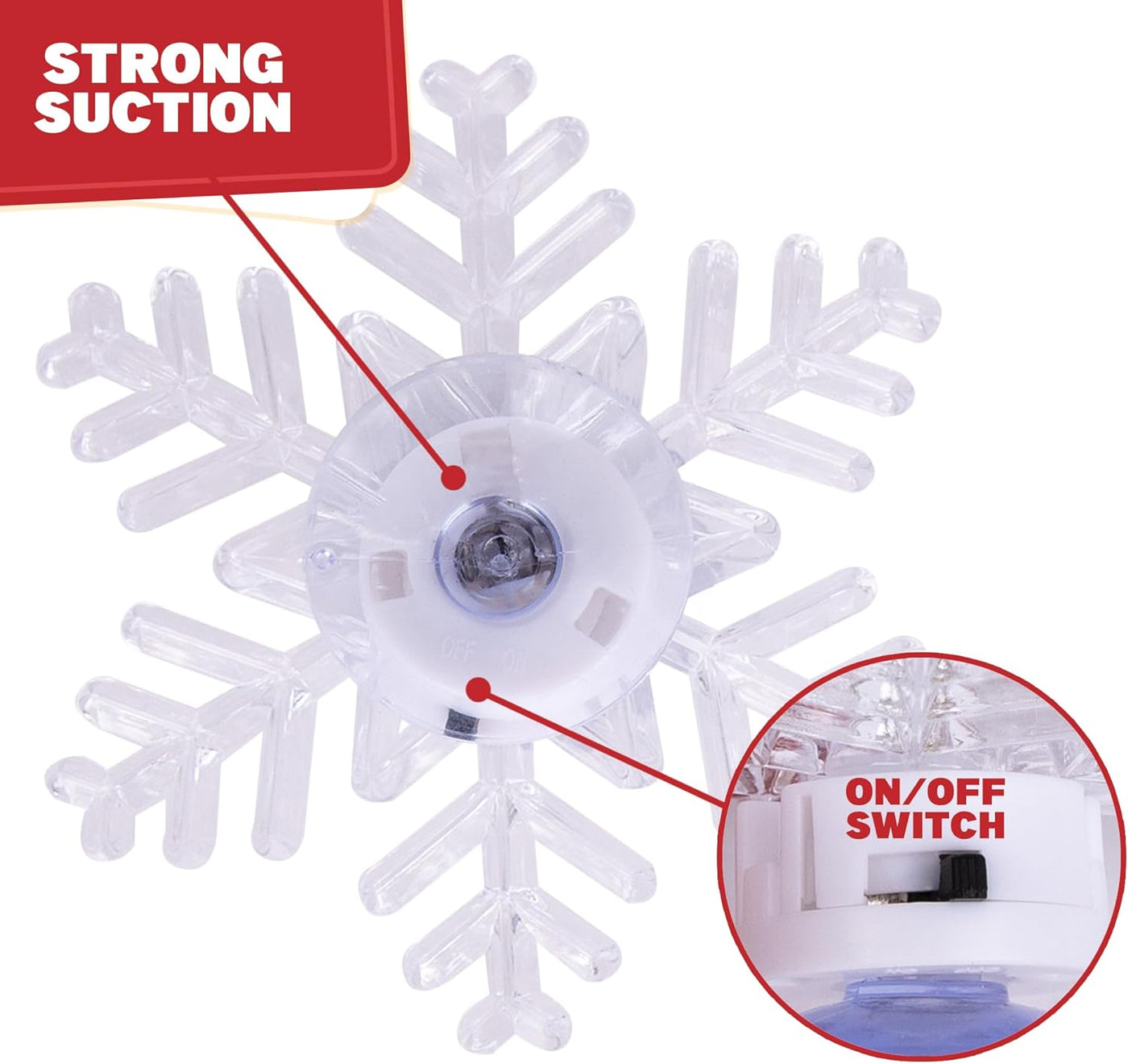 Suction Cup Window Lights for Christmas - Set of 3 Stick on Christmas Lights - Snowflake Window Light Decorations That Light Up in Green, Blue, Purple, and Red