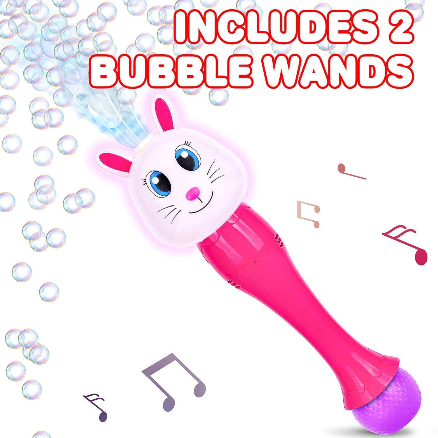 Light Up Bunny Easter Bubble Wands - Set of 2 Bunny Bubble Wands - 14 Inch Illuminating Blower with Thrilling LED & Sound Effect
