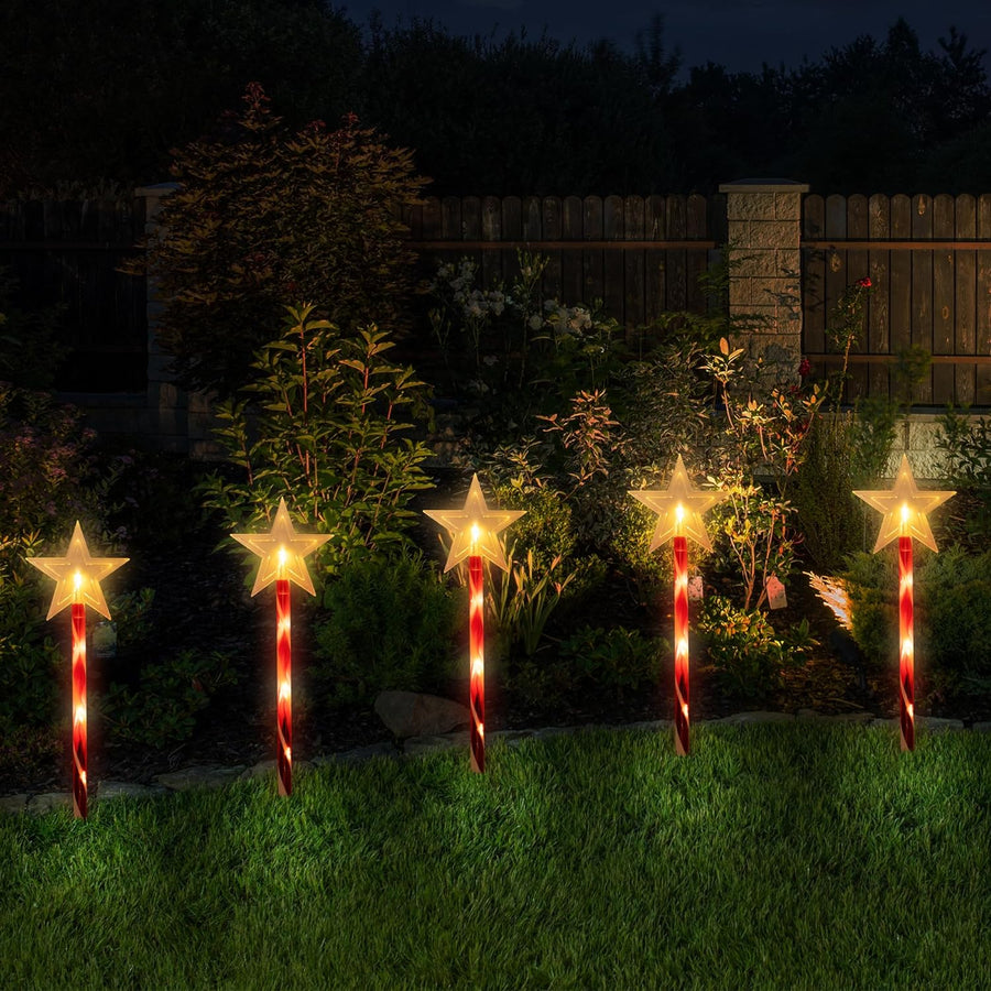 Outdoor Christmas Solar Lights (Set of 5), Christmas Path Lights with 8 LED Modes & Candy Cane Design