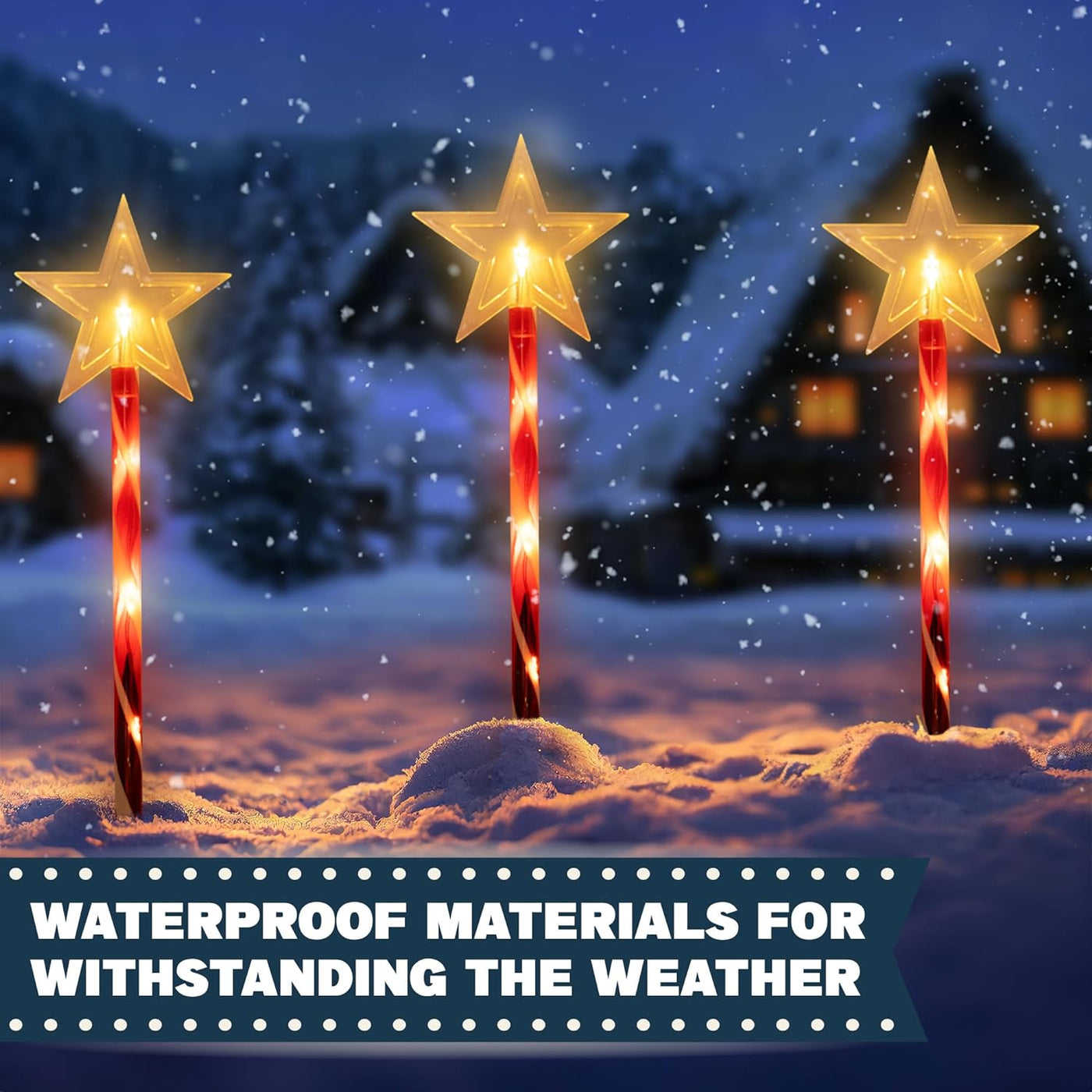 Outdoor Christmas Solar Lights (Set of 5), Christmas Path Lights with 8 LED Modes & Candy Cane Design