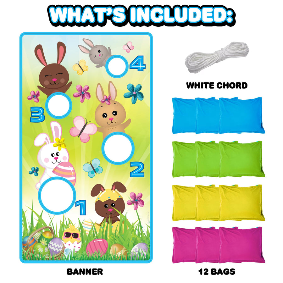 Easter Bean Bag Toss Game - Complete Set with Large Easter Banner, 12 Bean Bags, and Hanging String - Ages 3 Plus