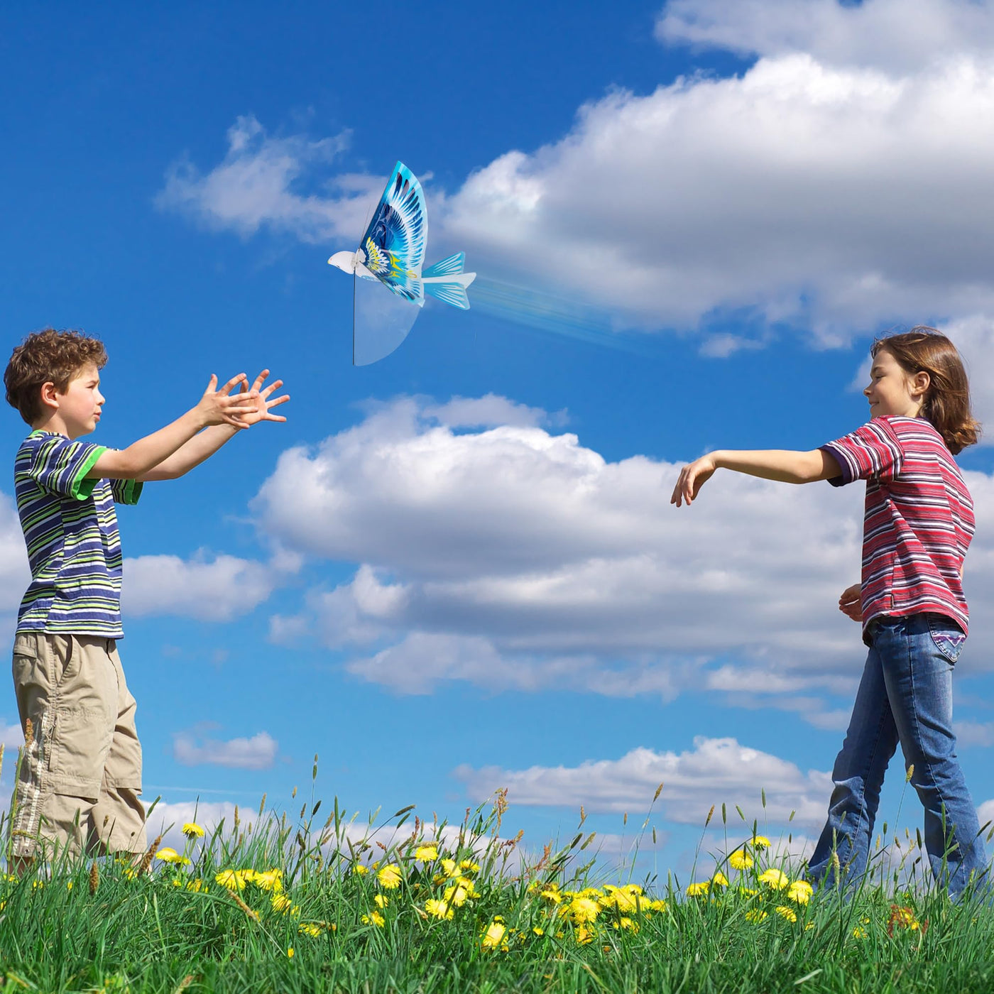 Electric Flying Bird Toy with Lights - Rechargeable Flying Toy Bird for Kids - Flaps Wings to Fly High and Fast -  Ages 3 4 5