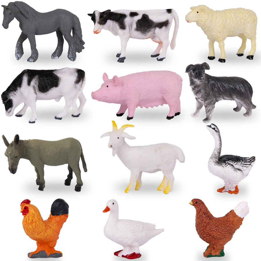 Farm Animal Figurines - Farm Animal Figures Set Includes 12 Pieces - 2 inch Barnyard Farm Animal Cake Toppers with a Lifelike Design