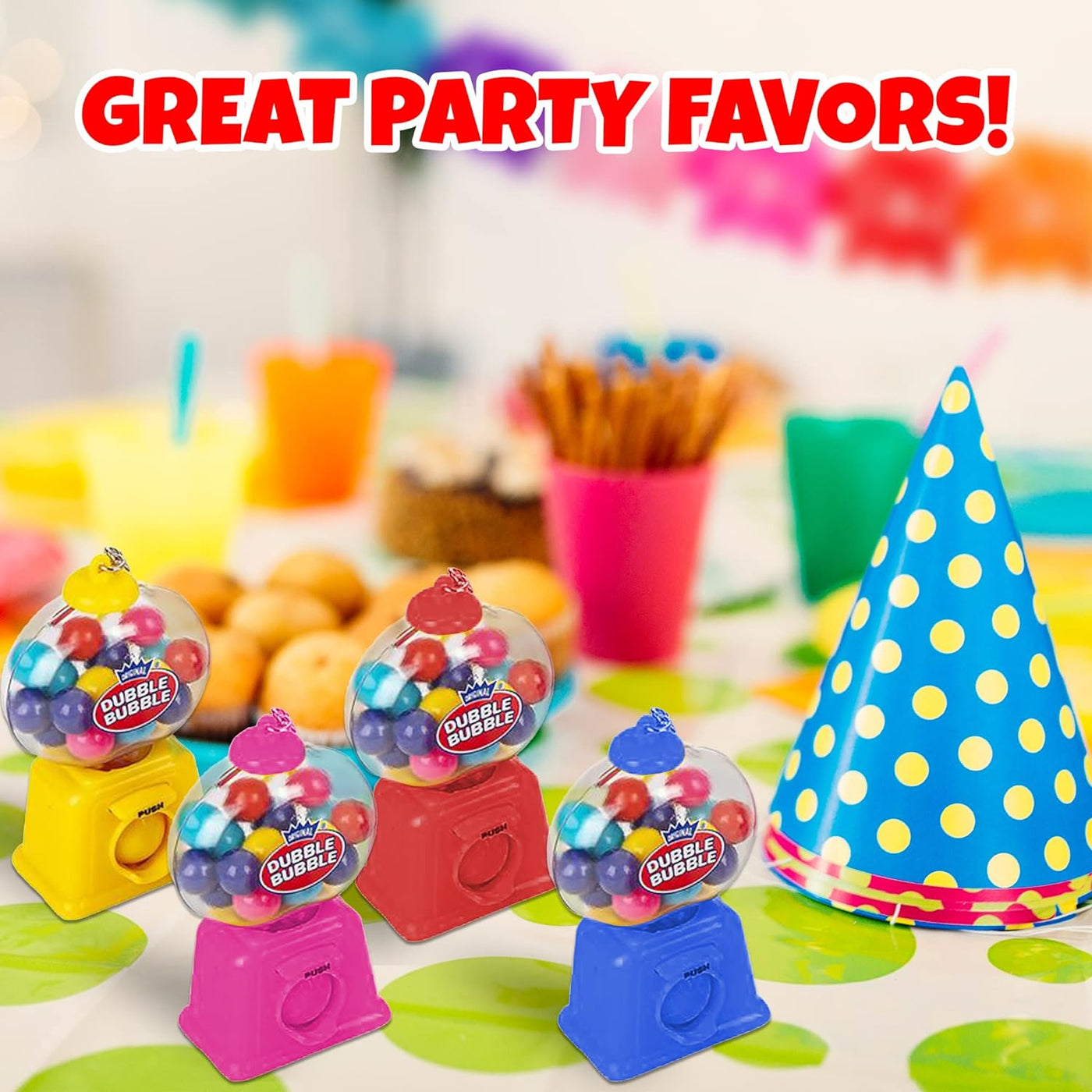 Bubble Gum Machine Keychains for Kids - Set of 4 Mini Gumball Machines - Colorful Candy Dispenser Key Chains with Mini Gumballs Inside