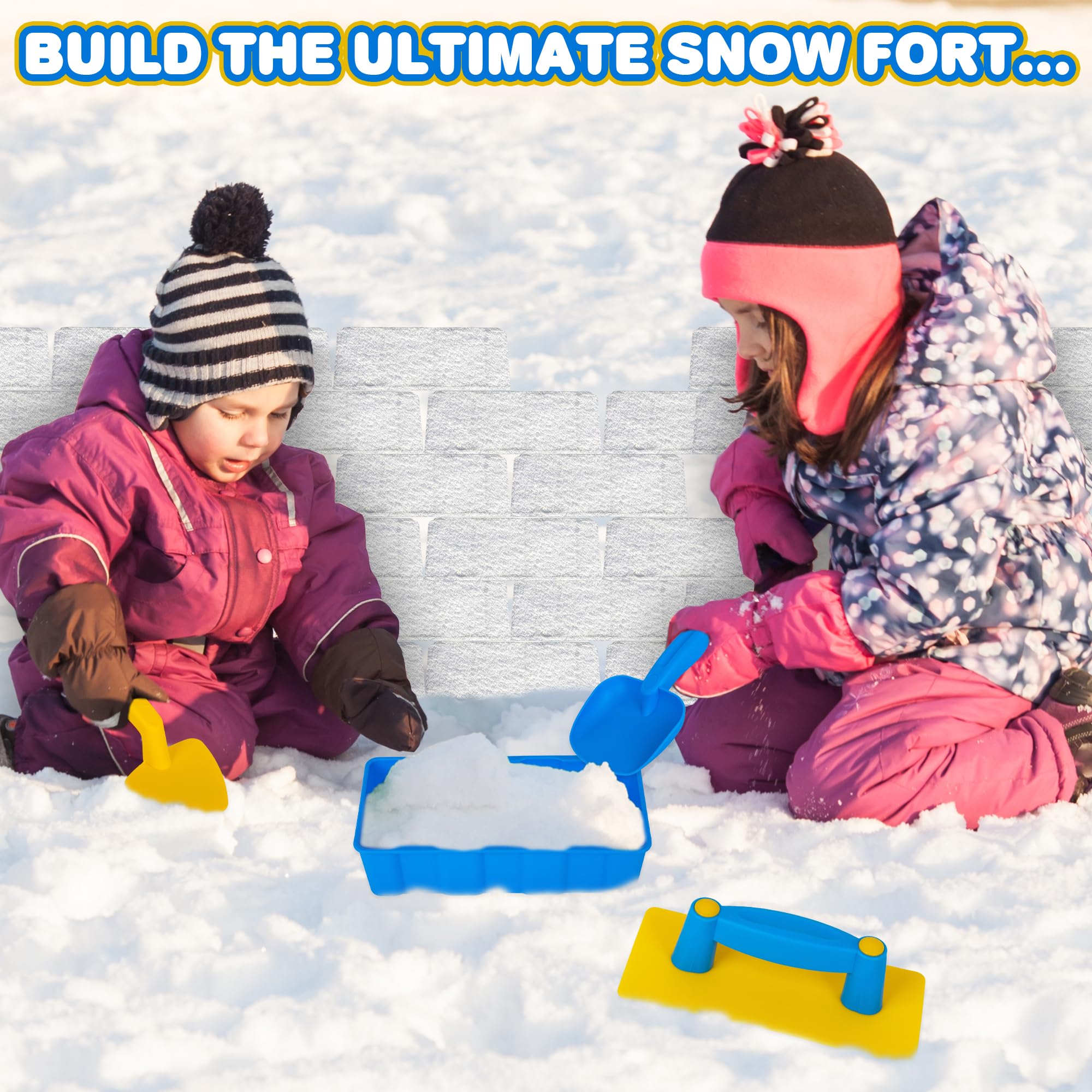 Snow Brick Maker for Kids - 4 Piece Snow Toy Set - Outdoor Snow Block Playset for Igloo Building with 2 Shovels, Snow Brick Mold, and Leveler