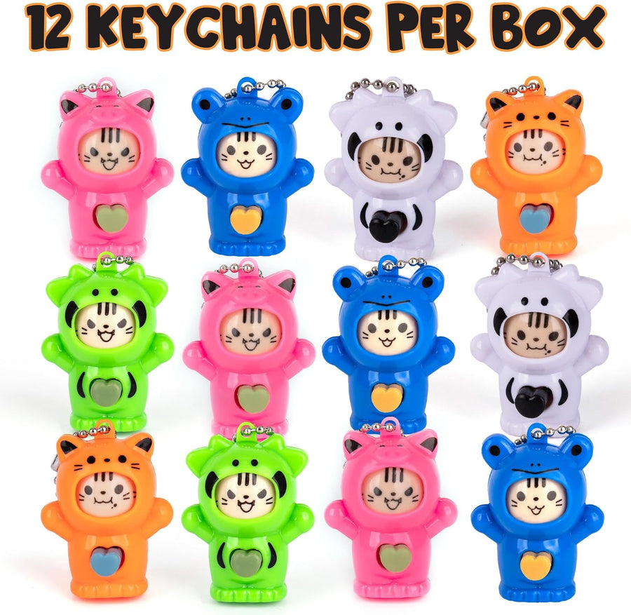 Face Changing Animal Keychains for Kids - Set of 12 - Cute Keychains with 4 Different Expressions and 5 Designs