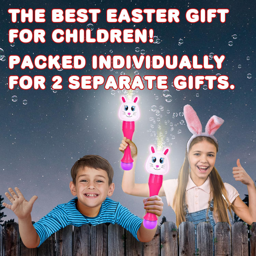 Light Up Bunny Easter Bubble Wands - Set of 2 Bunny Bubble Wands - 14 Inch Illuminating Blower with Thrilling LED & Sound Effect
