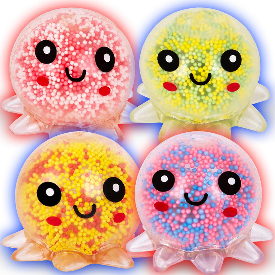 Light Up Squishy Octopus Toys, Set of 4 Squishes, Bulk Stress Toys for Kids and Adults, 4 Colors