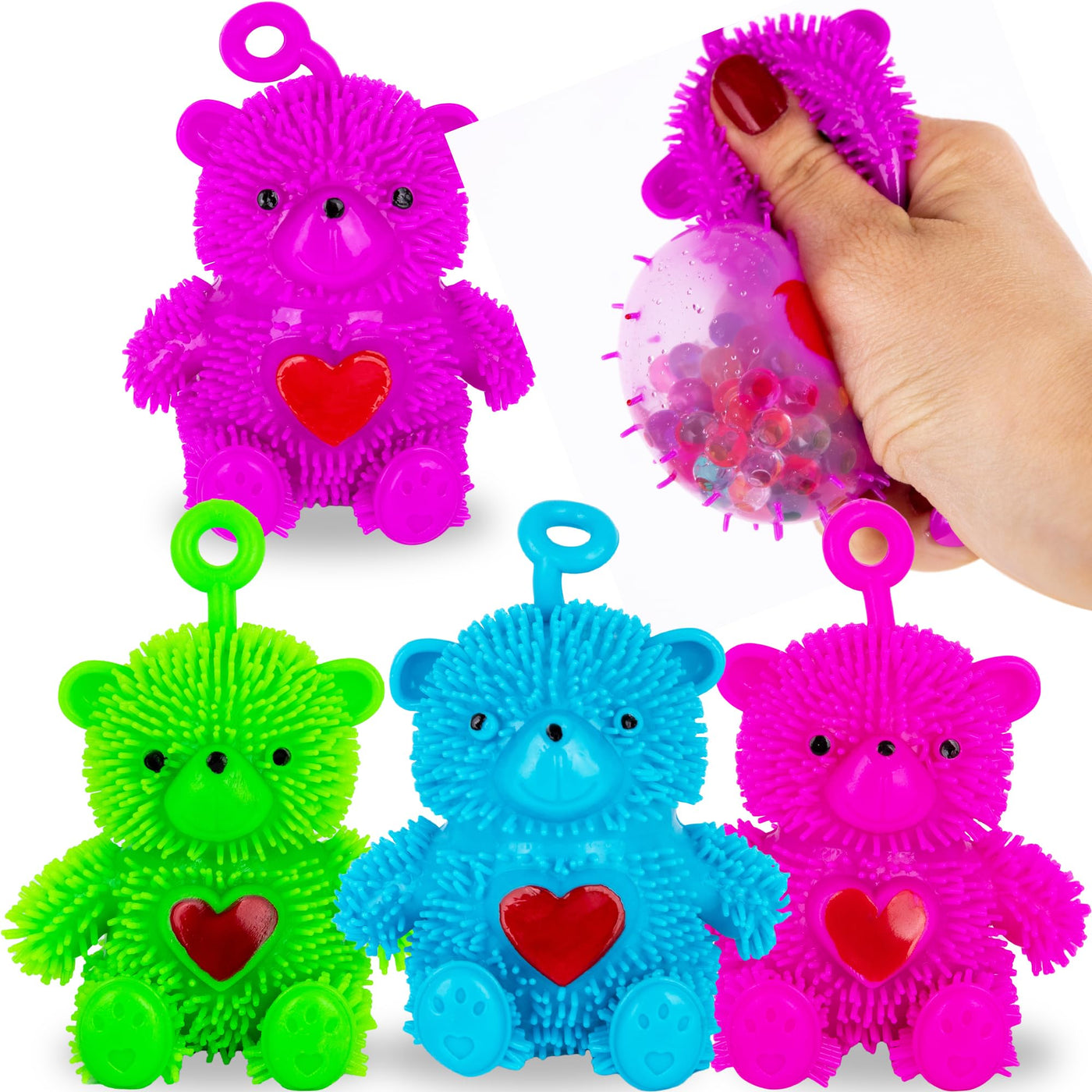 Puffer Bear Squeeze Toys - Set of 4 - Bear Water Squeeze Toys in Assorted Colors