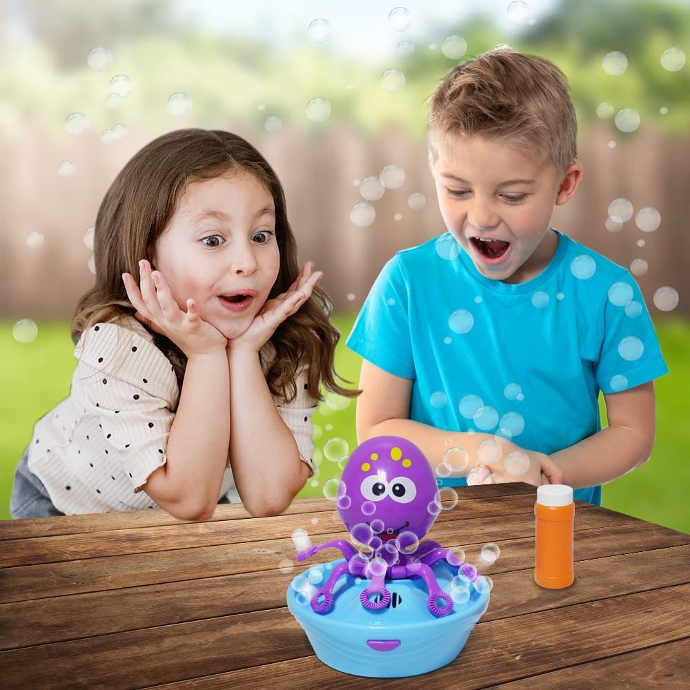 Octopus Bubble Machine for Kids, Includes 1 Bubbles Blowing Toy and 1 Bottle of Solution, Fun Summer Outdoor or Party Activity, Great Bubble Gift for Boys and Girls
