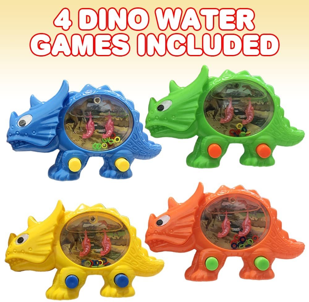 Dinosaur Water Games, Set of 4, Handheld Water Games for Kids, Goody Bag Fillers, Birthday Party Favors for Children, Road Trip Travel Toys for Boys and Girls