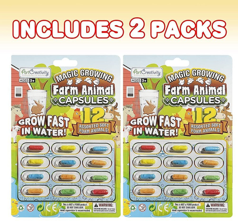 Magic Growing Farm Animal Capsules, 2 Packs with 12 Expanding Animal Capsules Each, Grow in Water, Cute Color and Design Variety, Kids’ Birthday Party Favors, Contest Prize or Gift Idea