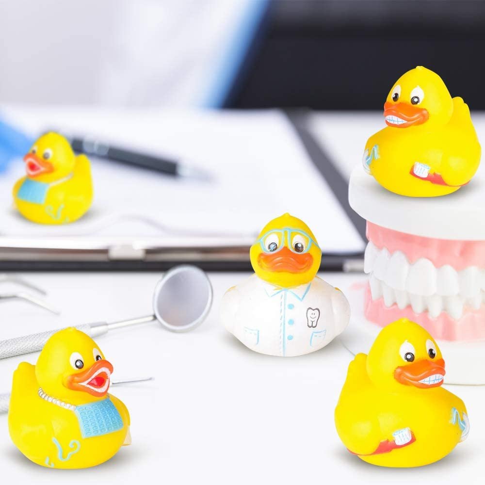 2" Dental Rubber Duckies, Pack of 12, Cute Duck Bath Tub Pool Toys in Assorted Styles, Fun Decorations, Carnival Supplies, Party Favor, Dental Treasure Toys
