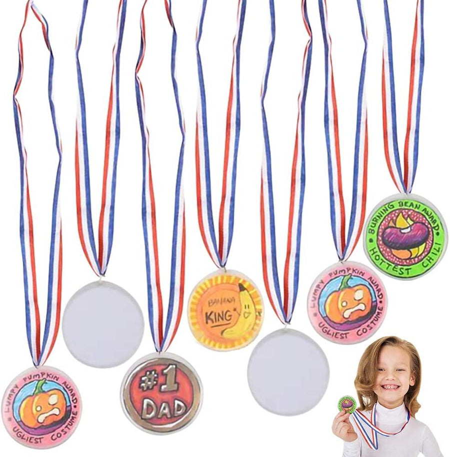Make Your Own Medals Kit, Set of 24, DIY Award Medals for Kids with Patriotic Ribbons, Fun Craft Activity Kit for Parties, School and Home, Party Favors Medals for Boys and Girls