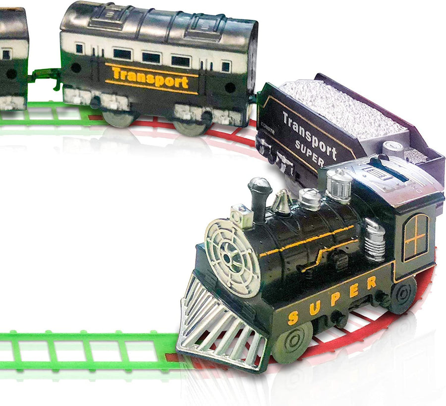 Train Set for Kids, Battery-Operated Toy Train with 4 Cars and Tracks, Durable Plastic, Cute Christmas Holiday Train for Under The Tree, Great Gift Idea for Boys and Girls
