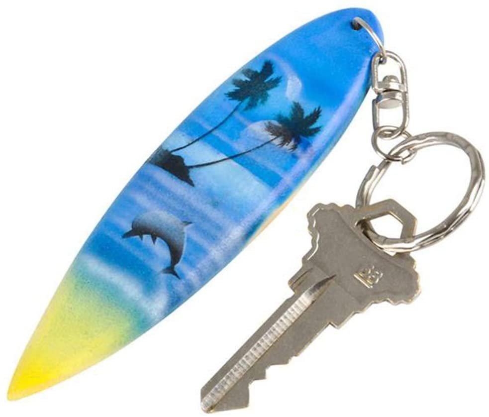 Wooden Surfboard Keychains, Set of 12, Fun Key Chains for Backpack, Purse, Luggage, Great Giveaways for Birthday, Luau, Beach, and Pool Parties, Cool Goodie Bag Fillers for Kids