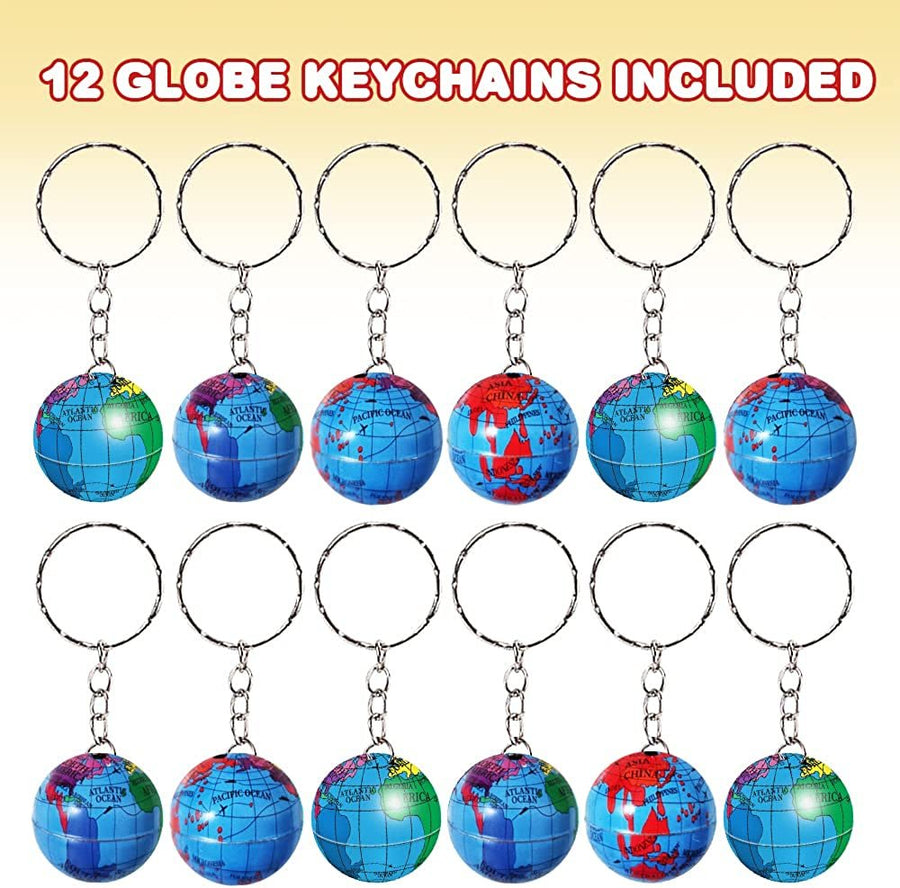 Globe Keychains for Kids, Set of 12, Key Chains with Colorful Globe, Accessories for Keys, Backpack, or Pocket Book, Keyholder Birthday Party Favors, Carnival Party Favors for Children