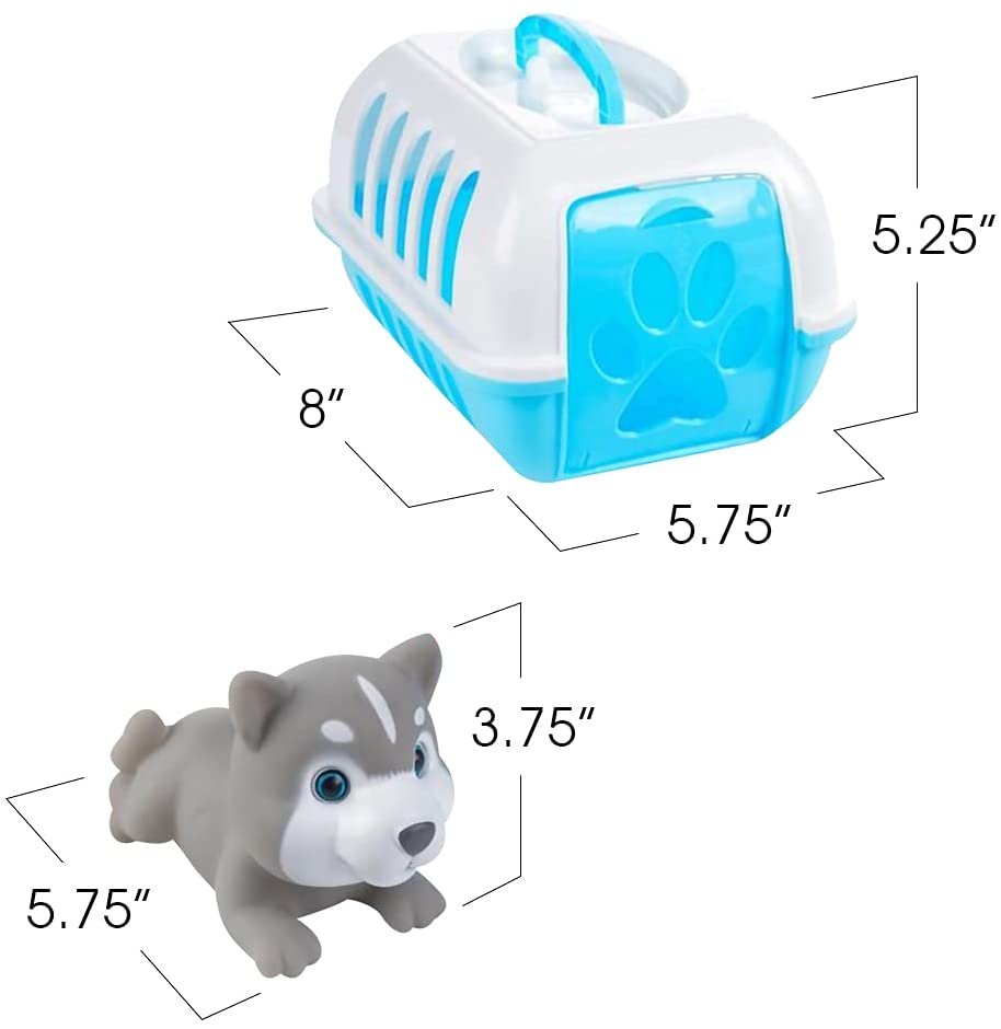 Dog Carrier Playset, Includes Mini Pet Carrier with Husky Toy, Travel Toy for Children