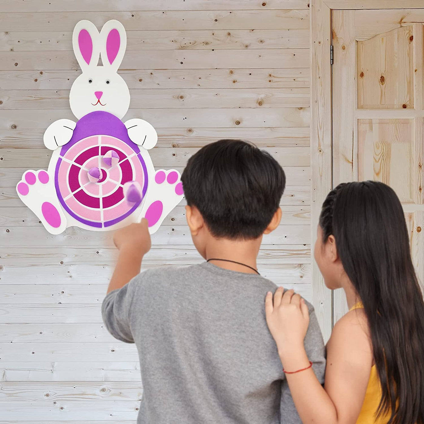 Easter Bunny Egg Dart Board Sticky Balls Toys Games Dart Board Kit with 3 Sticky Balls for Indoor and Outdoor Sports Games