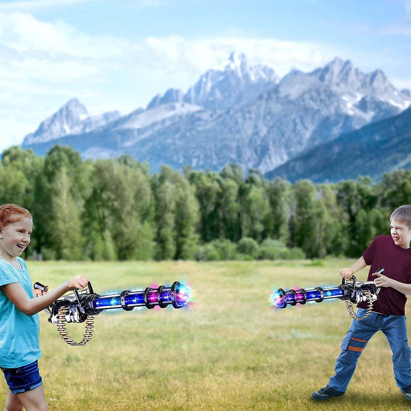 Light Up Rotary Machine Toy Gun with Tripod Stand Rotating Barrel, LED and Sound Effects - 23" Pretend Play Military Rifle - Batteries Included - Great Gift for Boys and Girls