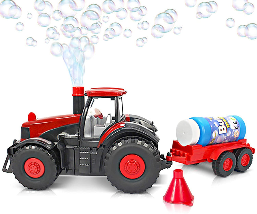 Bump & Go Bubble Blowing Farm Tractor Toy Truck with Lights & Sounds - Funnel & Bubble Solution Included, Easter Gifts for Boys Girls Ages 1, 2, 3, 4, 5 +